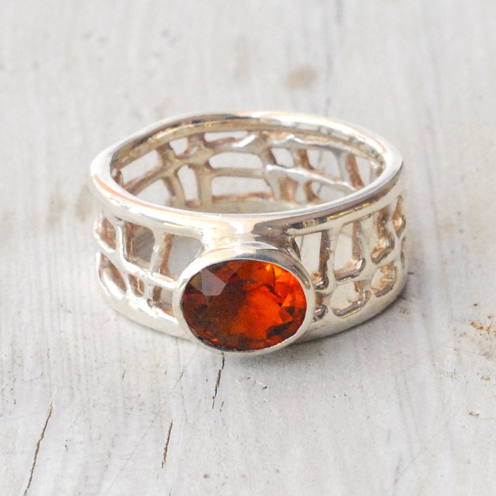 Orange Yellow Citrine Geometric Ring, Sunshine Yellow Sterling Silver Ring, November Birthstone, Statement Ring, Santorini Wedding