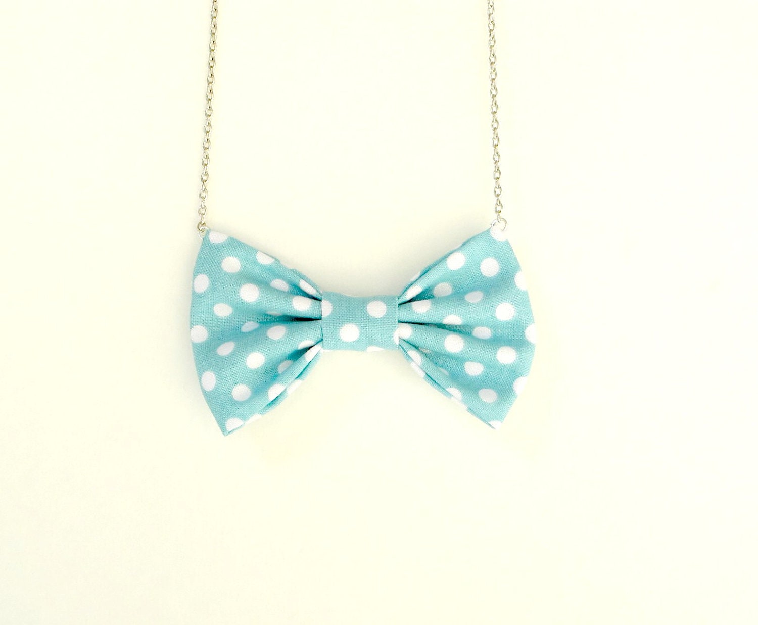 Retro Polka Dot Light Blue - Bow Tie Necklace