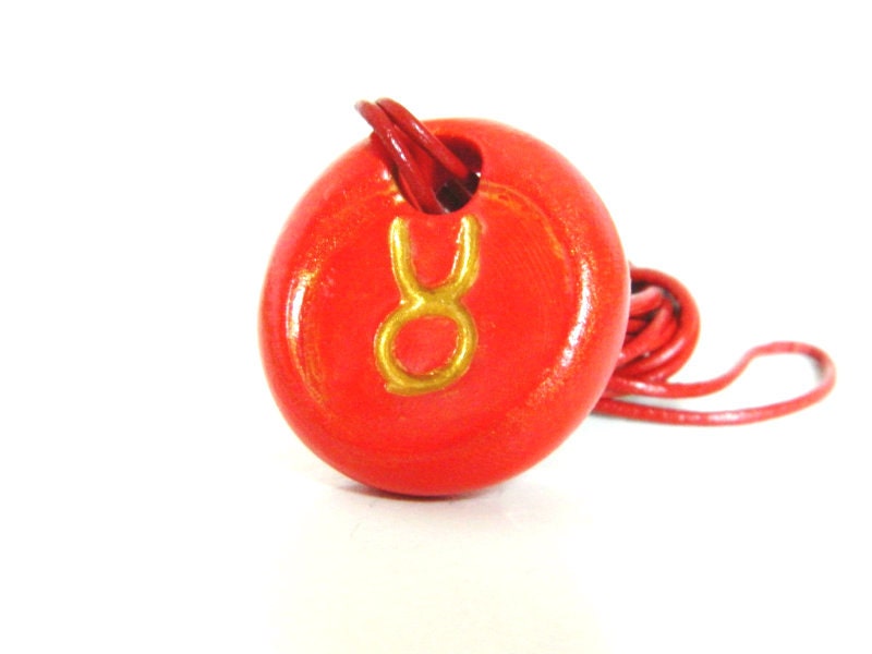 Taurus Zodiac Necklace in Red and Gold, Black and Gold, or Silver and Black