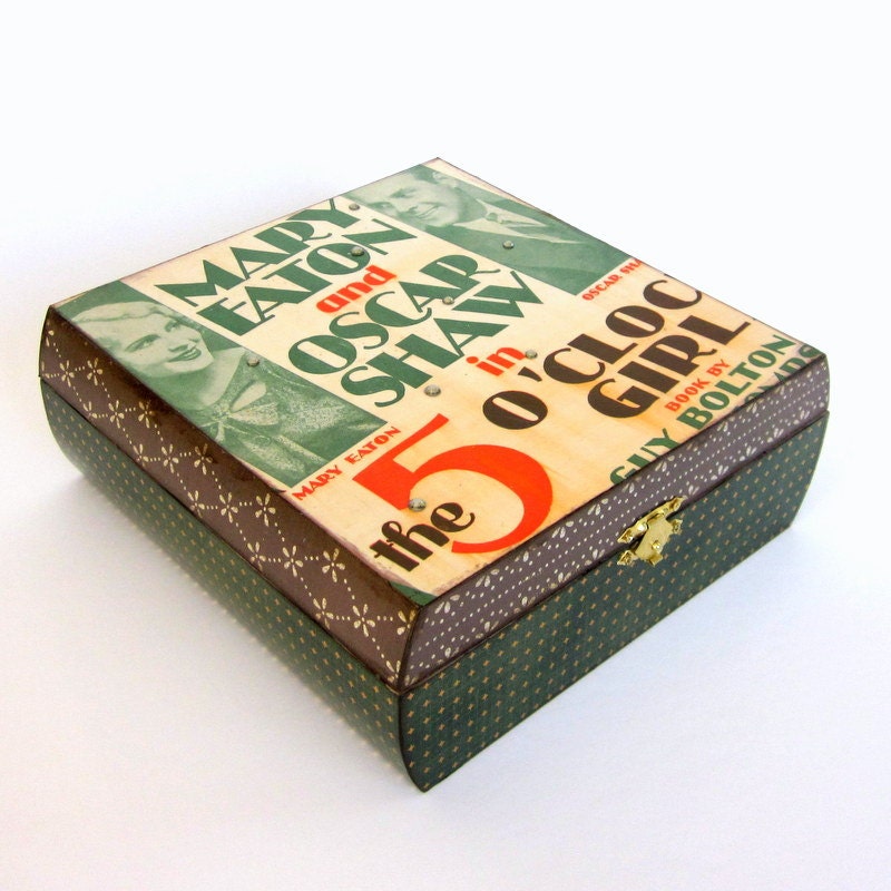 Jewelry Box Vintage Sheet Music Decoupaged Keepsake Box 1920s Broadway Musical Decorated Box Swarovski Crystal