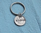 10th Anniversary gift... personalized date, dime, hand stamped keychain