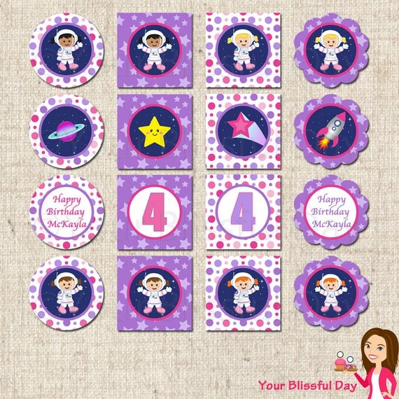 PRINTABLE Personalized Girl Astronaut Party Circles Il_570xn