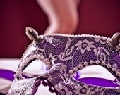Purple & White Lace Mask with Bullet Horns
