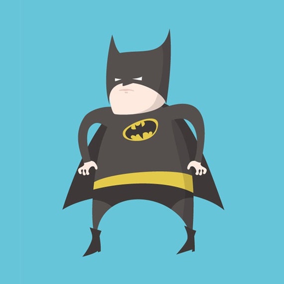 Fat Batman Print - 5 x 7 Art Illustration Print