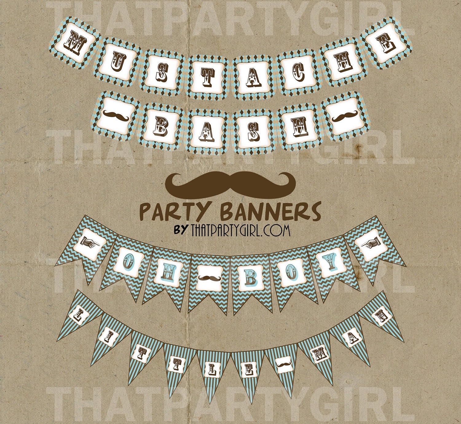 Vintage Inspired Mustache Bash Little Man Party Banner - DIY digital U Print - Instant Download
