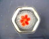 Vintage  Red Flower Hexagon Paperweight