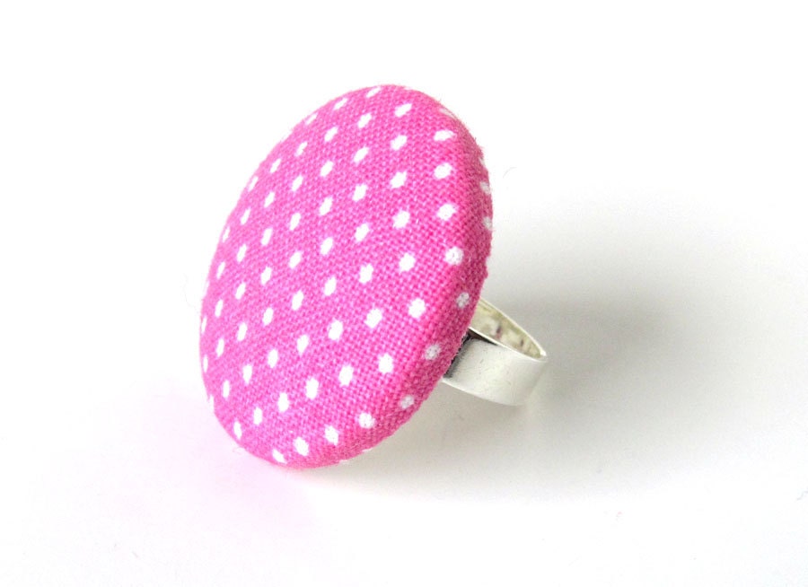 Pink ring adjustable white polka dot bright happy pin up cute