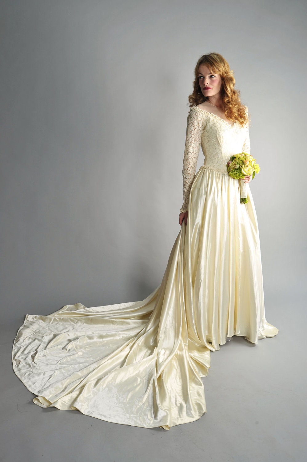 1940s liquid satin wedding gown with train // 40s ivory wedding gown // Love At First Blush