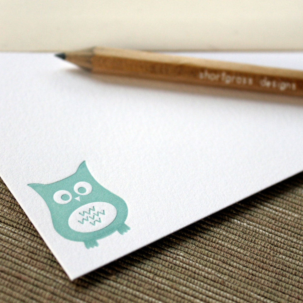letterpress flat notecards (set of 10) - blue owl