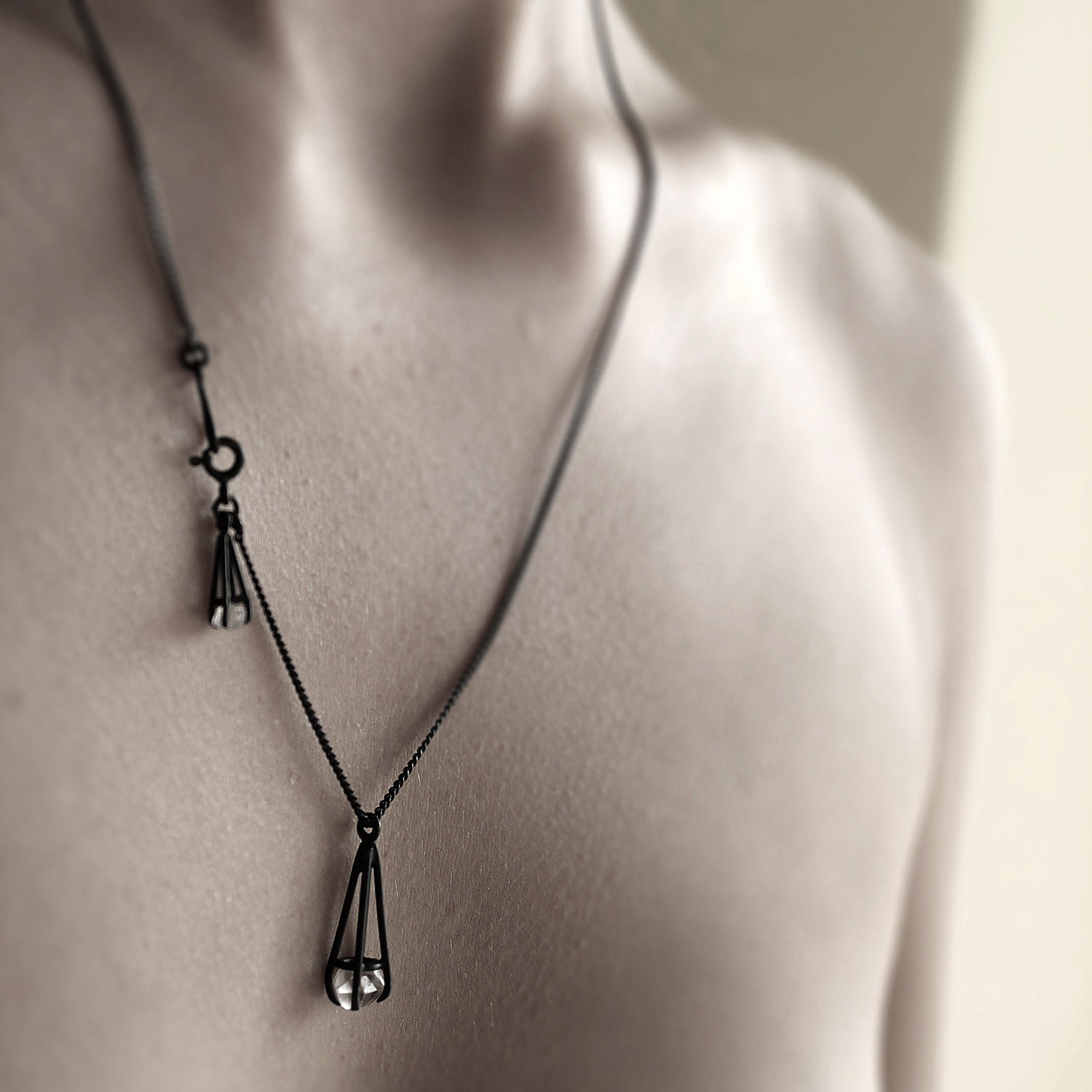 Eye . herkimer diamond oxidized sterling silver necklace