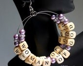 Woman of God Wood Beaded Christian Hoop earrings - Choose your color