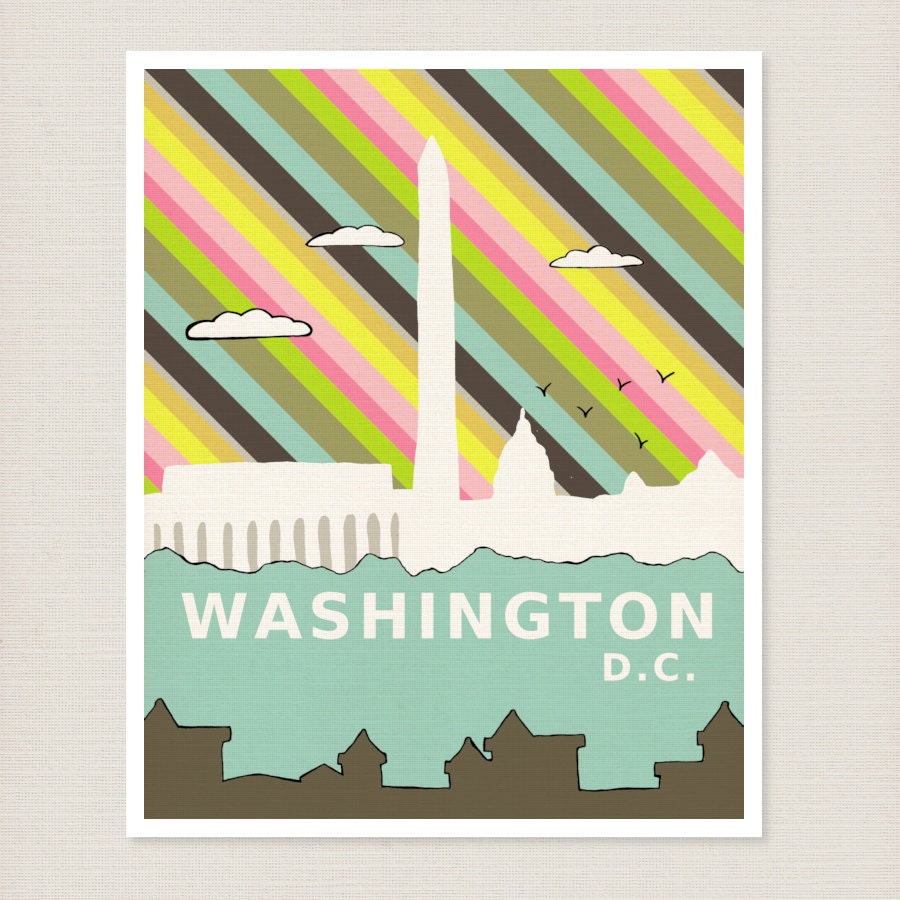 Washington D.C. in Rainbow 8x10 / Nursery Decor, Art Poster, Nations Capital, Skyline, Typography Print, Giclee, Travel Theme, Map, Digital
