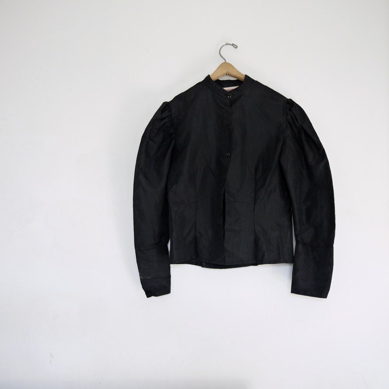 Vintage black moire pattern jacket or shirt  or top with puff sleeves from the eighties