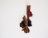 Antique Indian Banjara tassel and metal purple red braid for belly dancing or wall display beaded with large pom poms