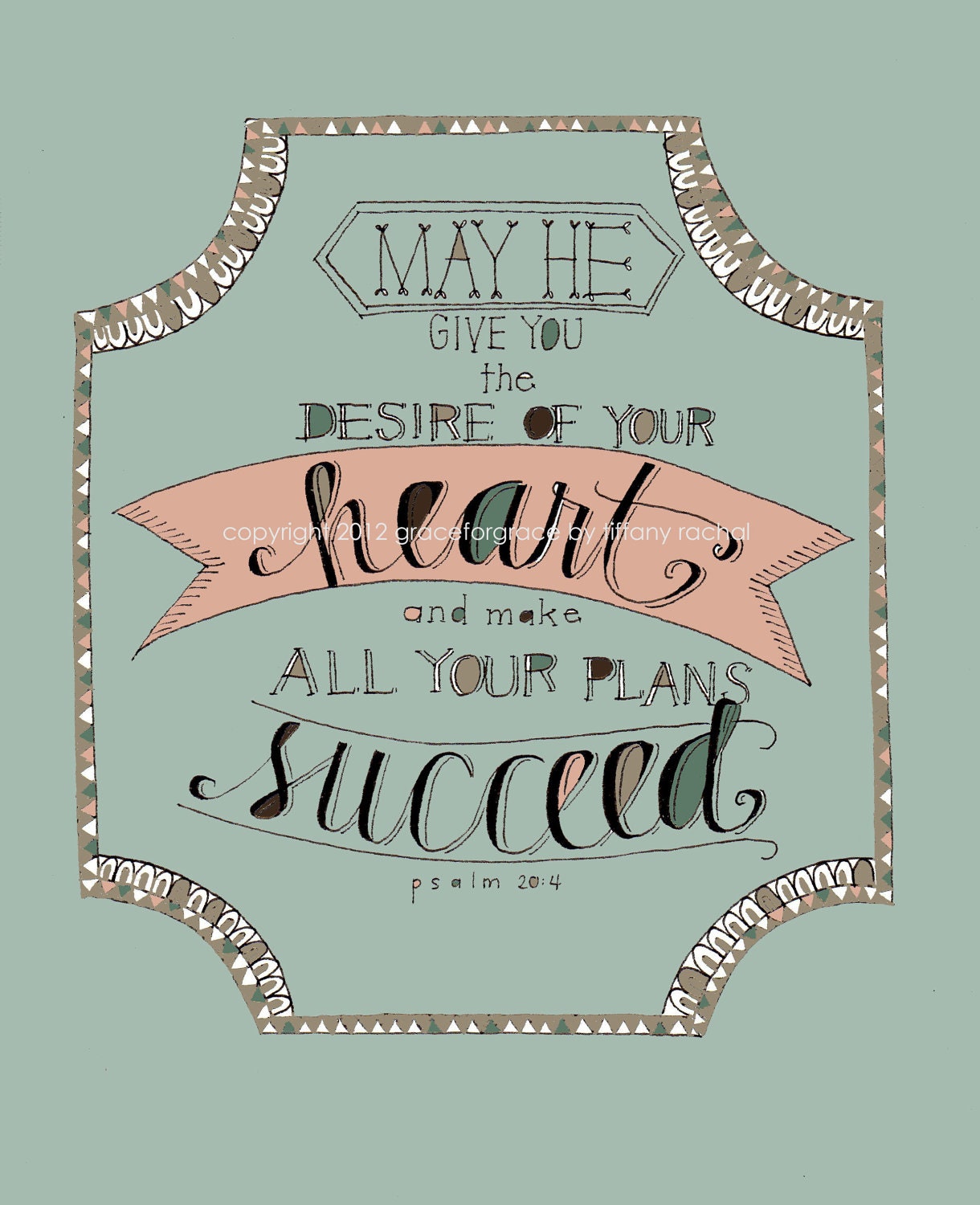 8x10 Giclee Print - Christian Art, Scripture Art, Encouragement, Back to School, Heart, Mint, Coral