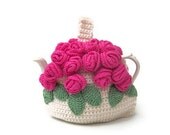 Teapot cosy cottage tea cozy crochet cottage chic kitsch cosies with pink flambe roses