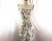 Bohemian White with Mint Green Purple Pink Floral Gypsy Happy Dreams Country Whimsical Autumn Jardin Long Maxi Hippie Chiffon Dress