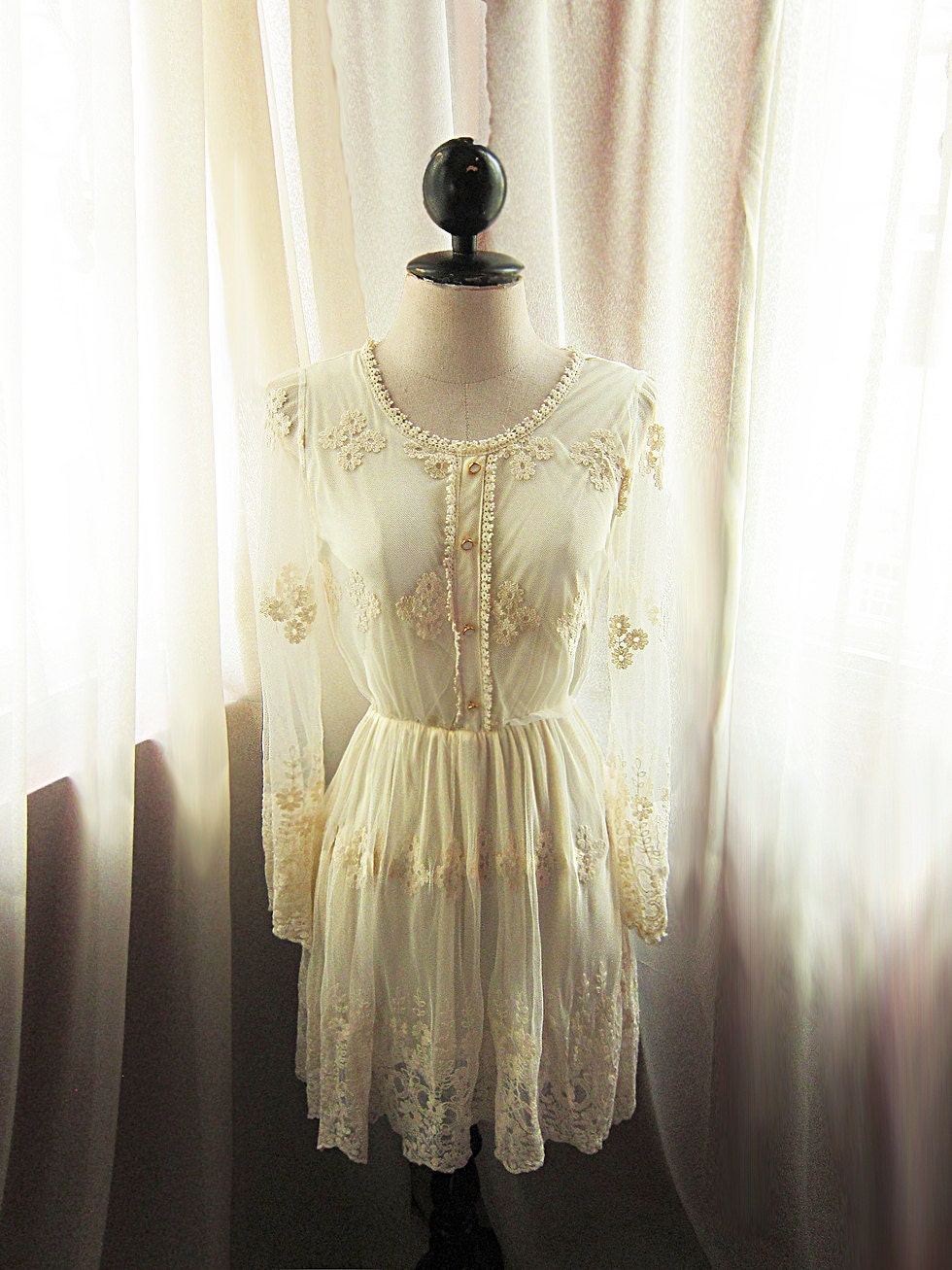 Angelic Parisian Boudoir Marie Antoinette Breakfast at Tiffanys Alice in Wonderland Jane Austen Jardin Nutcracker Long Sleeves Vintage Dress