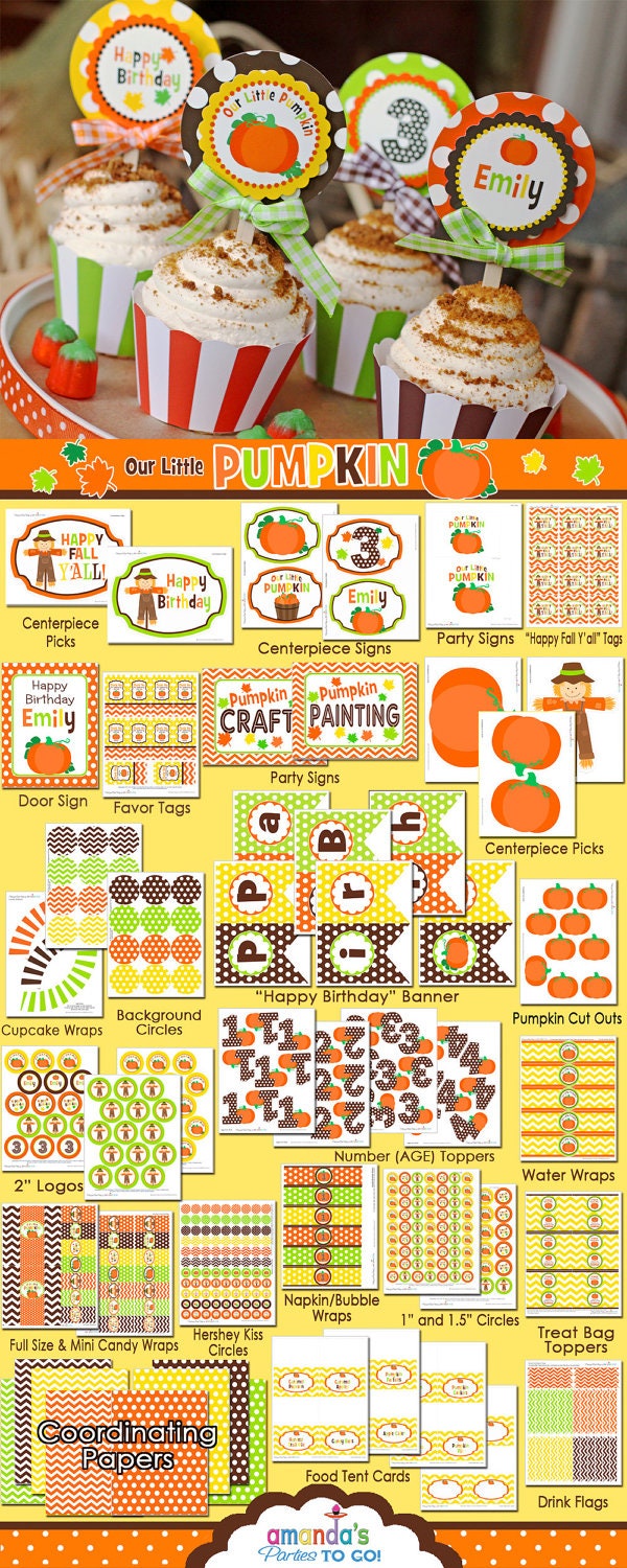 Little Pumpkin Party Printable - Fall - Pumpkin Birthday - Pumpkin Patch - Thanksgiving -  Huge Party Set by Amanda's Parties TO GO