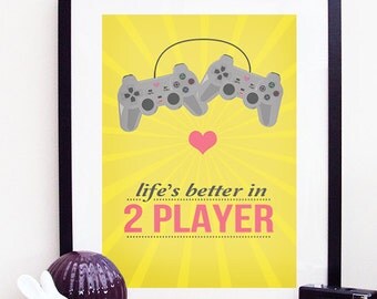 Playstation / Games Console "life's better in 2 player" Poster Print A3 / 11x14