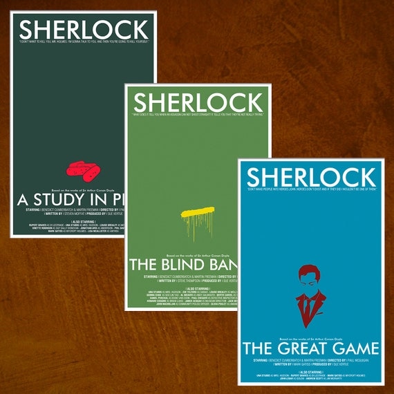 11x17 Sherlock Art Print Collection: "A Study in Pink", "The Blind Banker", and "The Great Game" - A Modern Mystery Poster Series