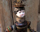Vintage Tin Doll Assemblage Found Object Art 3D Sculpture / Melisandre
