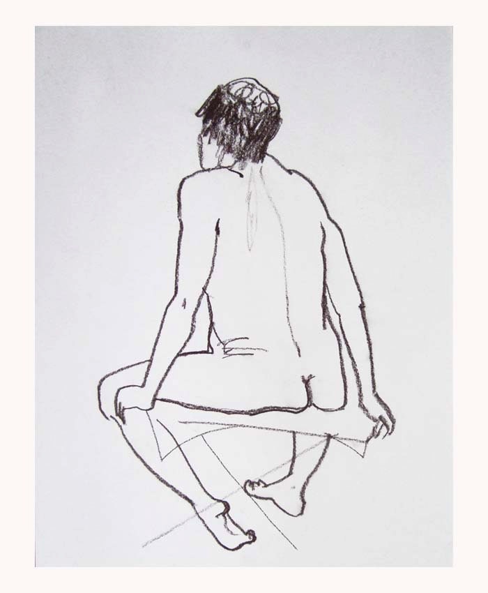 NUDE original drawing MAN back figurative sitting 9"x12"