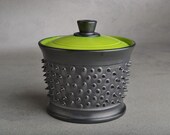 Spiky Sugar Bowl Ready To Ship Lidded Black and Neon Green Dangerously Spiky Sugar Bowl by Symmetrical Pottery