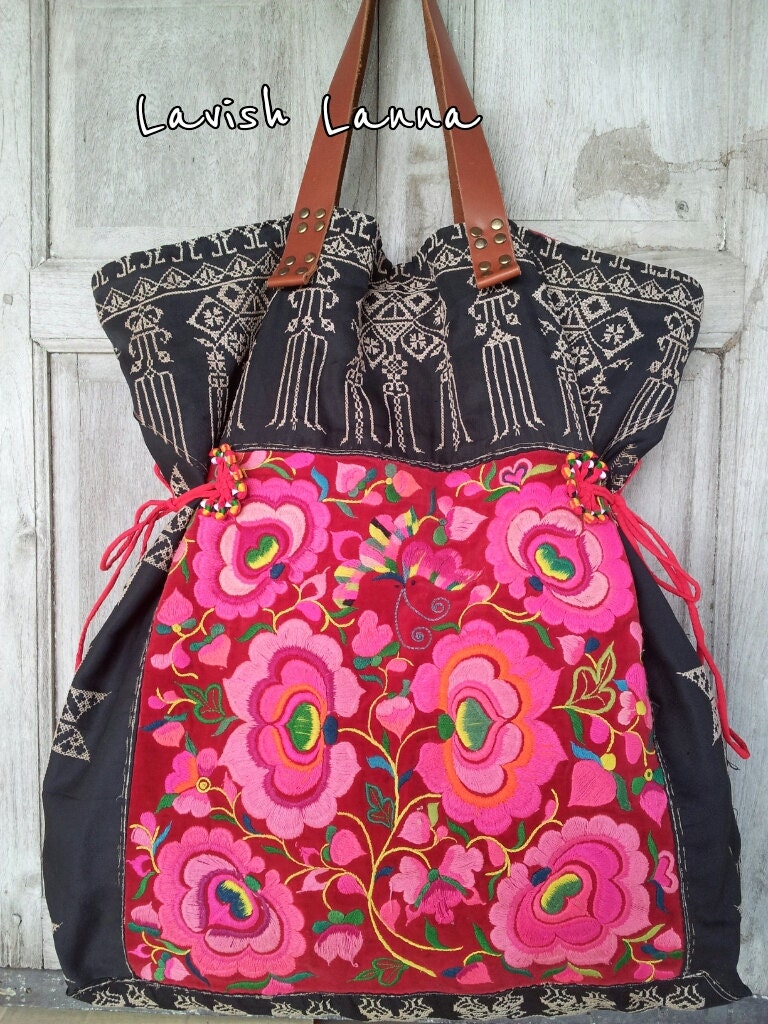 SALE 45% OFF Vintage Hmong/Miao handmade ethnic textile 2 piece vintage big Tote  hb2012-174