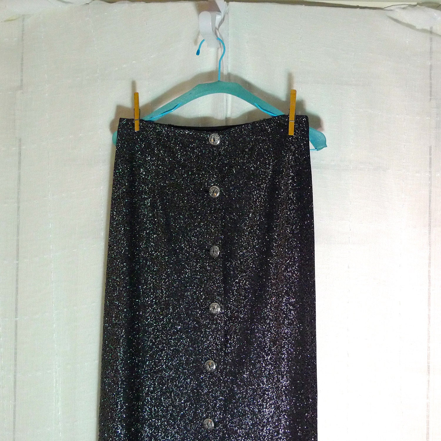 Maxi Skirt Black Silver Metallic Finish Luxe metal MaxiSkirt 70's A-Line Mod retro vintage Long skirt Rave Festive Holiday Party FREE Ship