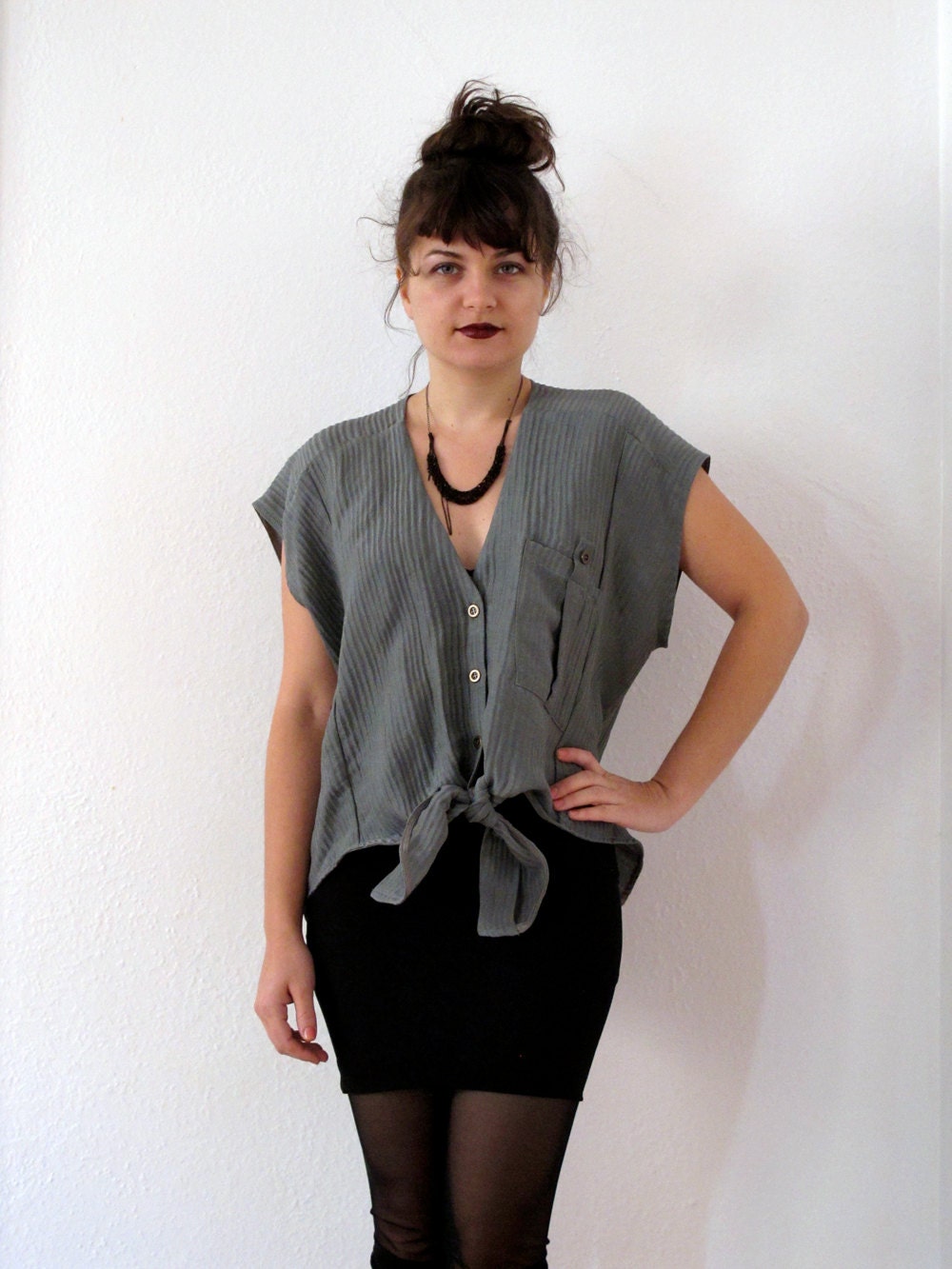 SALE Eshe Blouse - Slate Green Silk/Linen, L