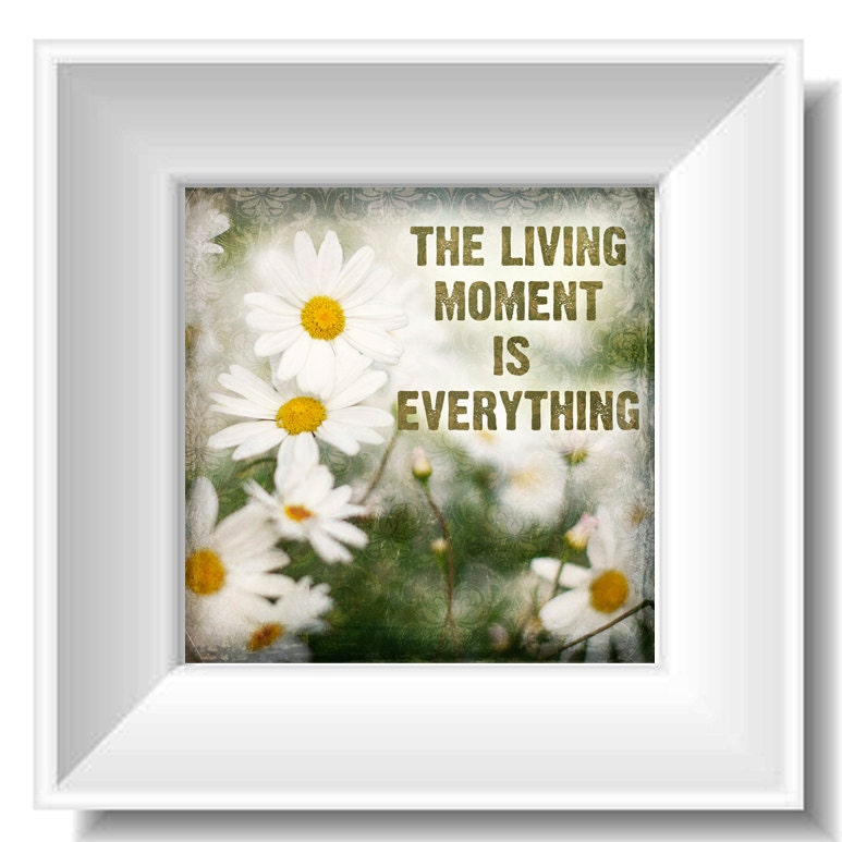 The Living Moment - Inspirational 8x8 Art - mothers day gift white yellow green daisy gift