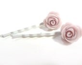 Soft Pink and White Rose Bobby Pins