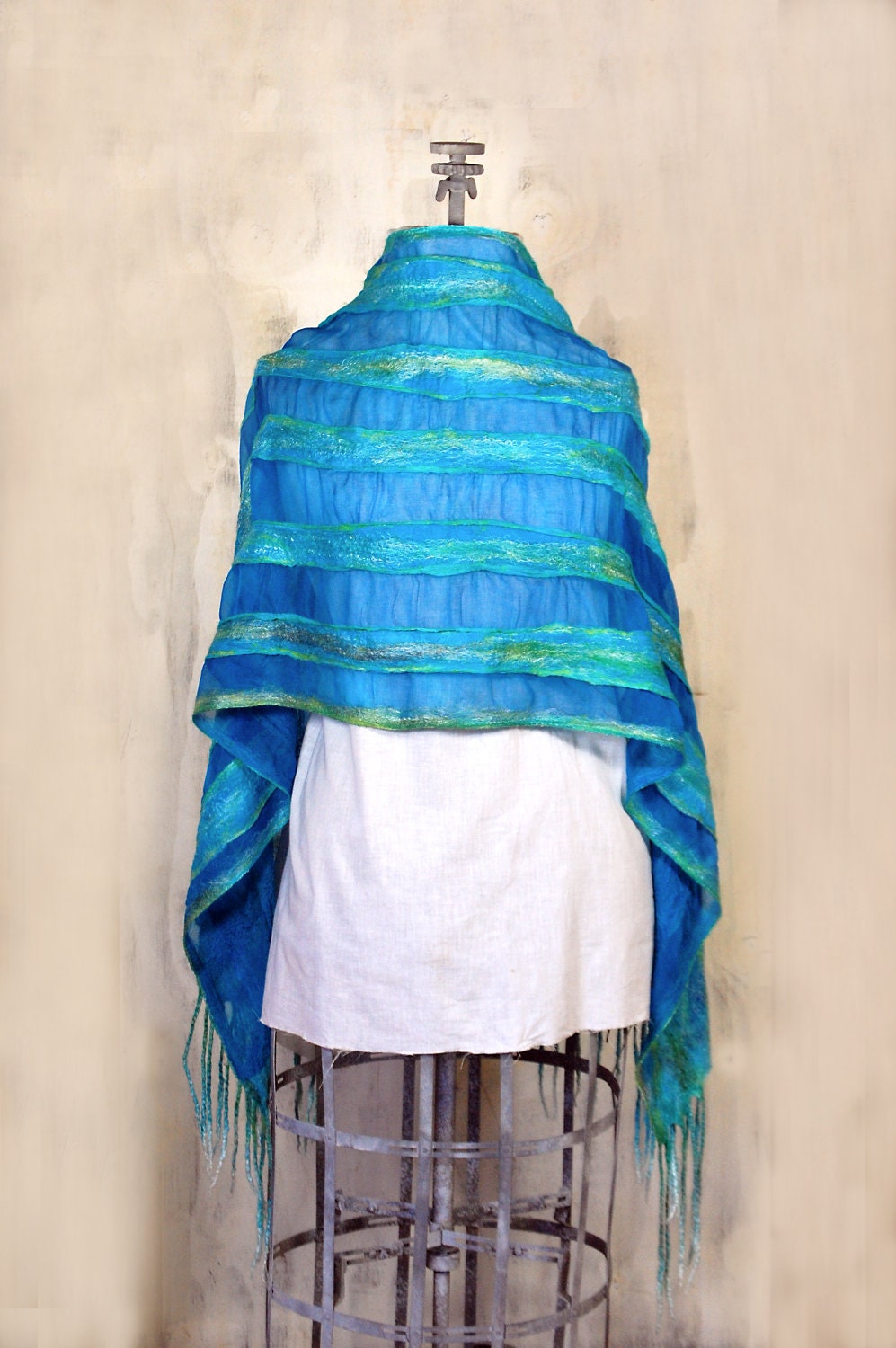 Nuno Felted Silk Scarf /Wrap Hand Dyed Caribbean Turquoise Blue