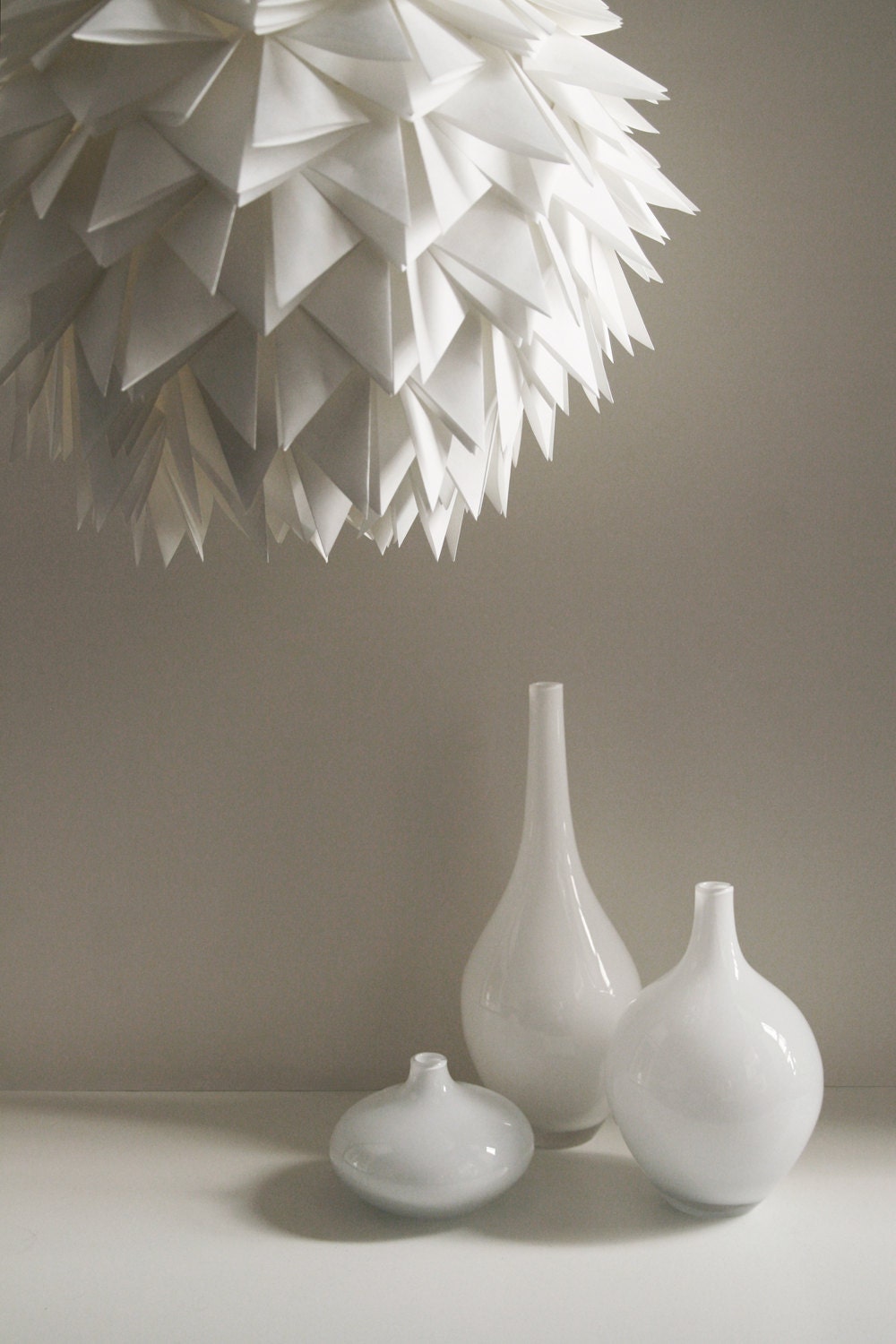 White Spiky Pendant Light - Overlapping Folds Origami Paper Hanging Lamp SHADE ONLY - Zipper8Lighting