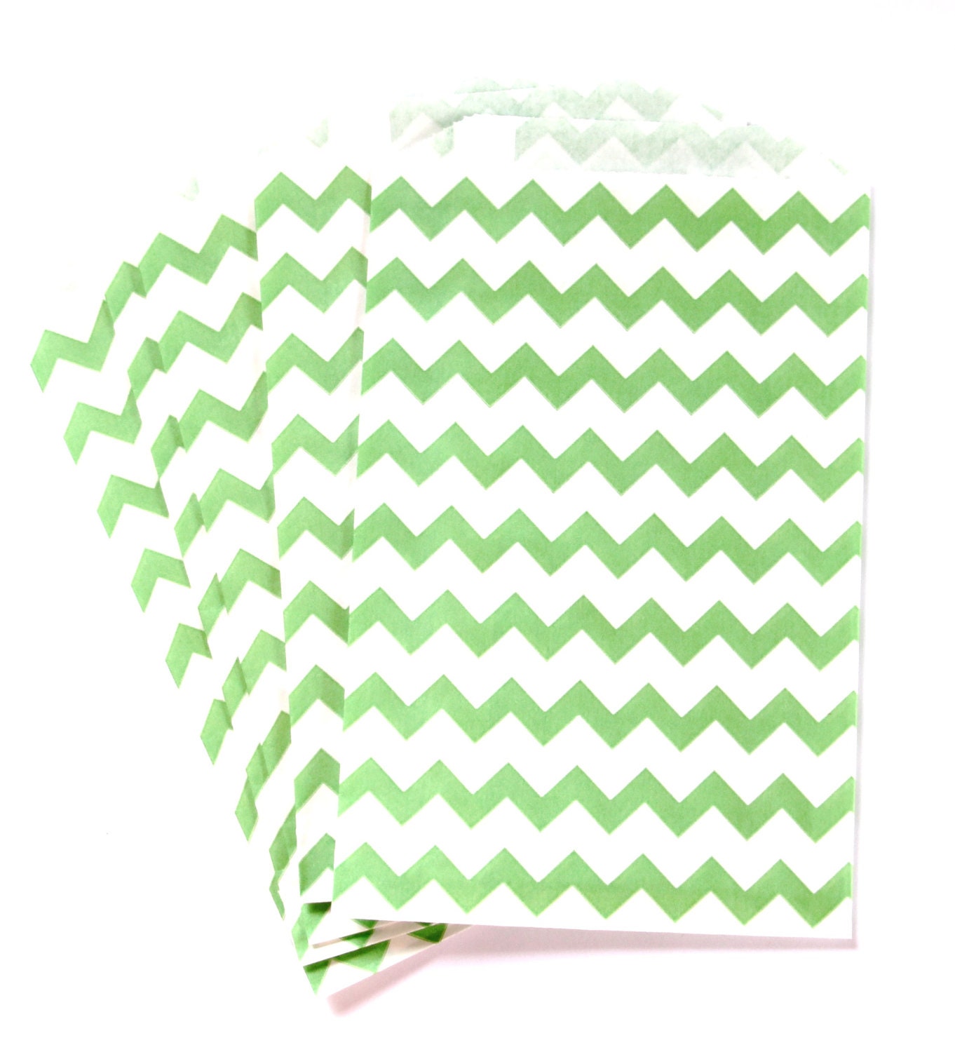15 Green Chevron Middy Bitty Bags (Treat Bags, Favor Bags, Gift Wrap, Envelopes) - 5 x 7.5 inches