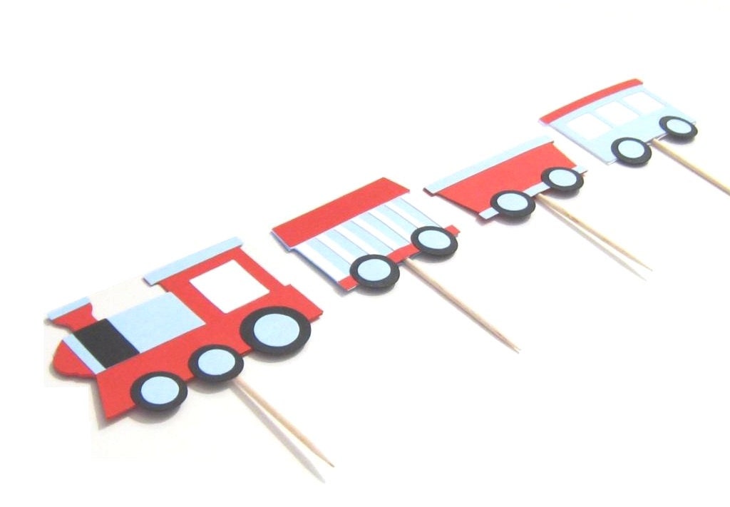 TRAIN Cupcake Toppers - Set of 16 - You get 4 complete trains Il_570xn