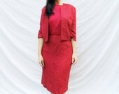 SALE-1960's Red Ribbonete Dress Set-WAS 60