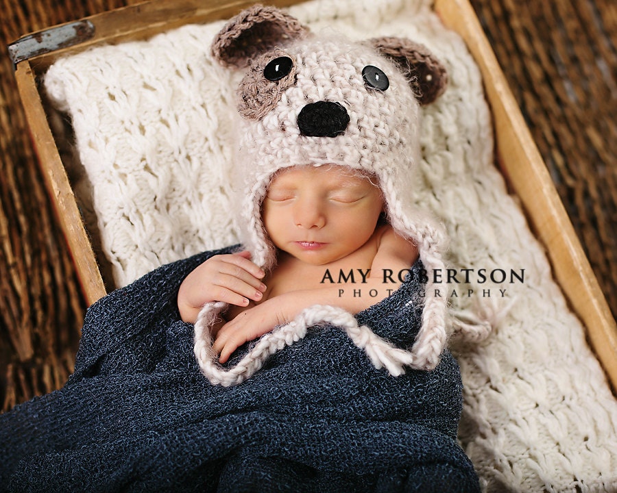 Baby Hat- Puppy Hat- Cream and Brown Puppy Hat