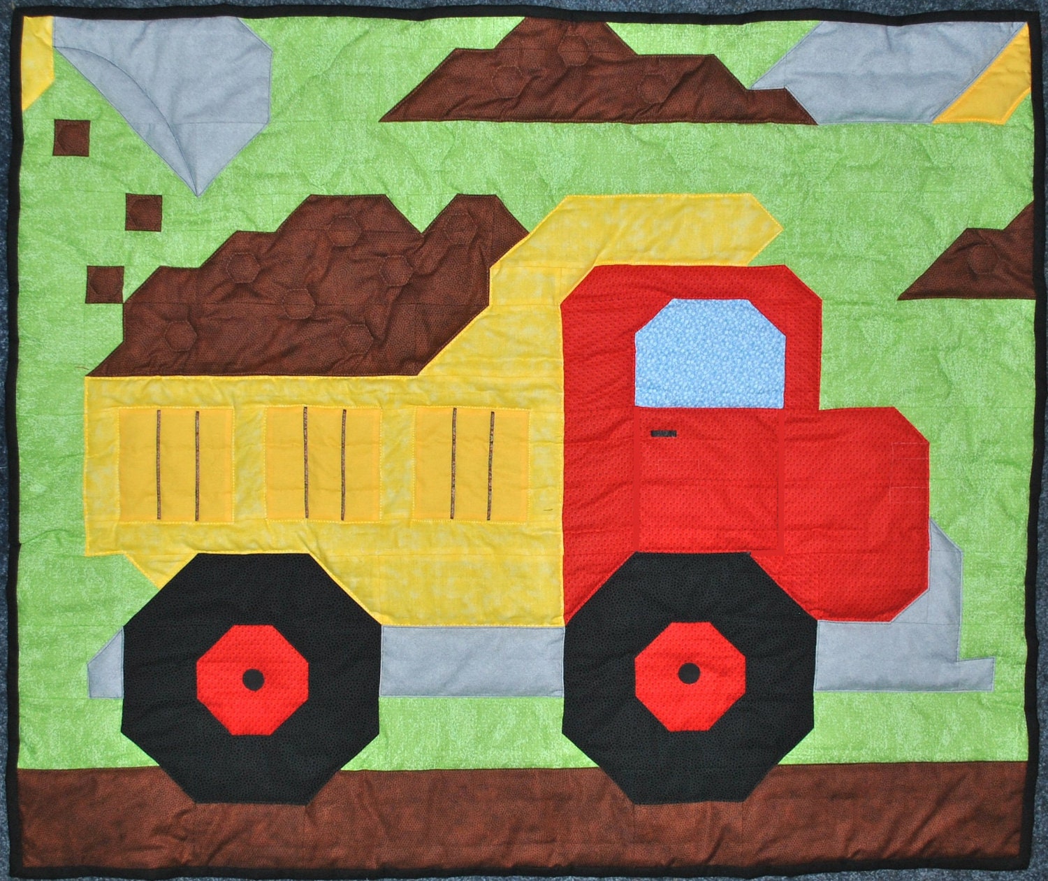 Baby boy quilt pattern: Dump Truck in Wall, Crib, and Lap sizes
