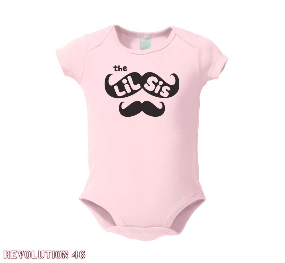 Little Sister Onesie - The Mustache Face Little Sister Snap Tee( Mustache Face Little Sister  6213 Black Ink )