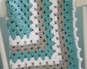 Modern Baby Blanket, Granny Square Baby Blanket, Teal and Gray Baby Blanket, Turquise Baby Blanket