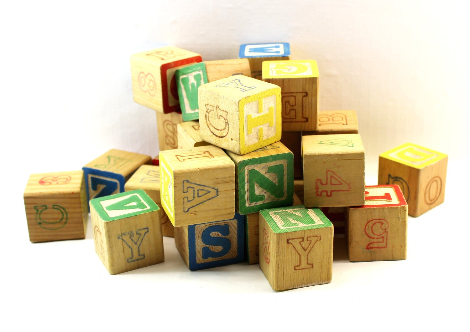 Set of 28 Wooden Alphabet Blocks - Vintage Alphabet Blocks
