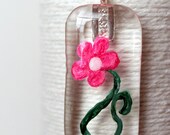 Painted Pink Flower on a Glass Pendant/ Handbag Charm