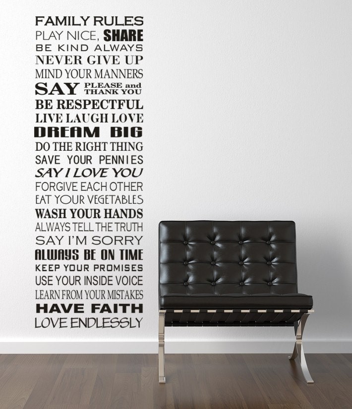 FAMILY RULES Vinyl Wall Decal Sticker Subway Art Style Typography