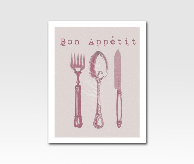 Art Print Etched Looking Text Print "Bon Appétit" Home Décor Kitchen A3 Print Original Design by Adidit Print no. 032