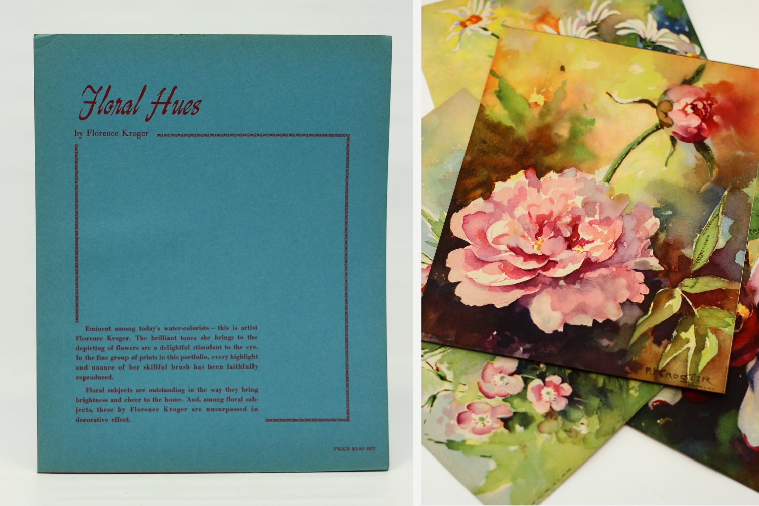 Floral Print set of 4 Paintings by Florence Kroger printed by Donald Art Co
