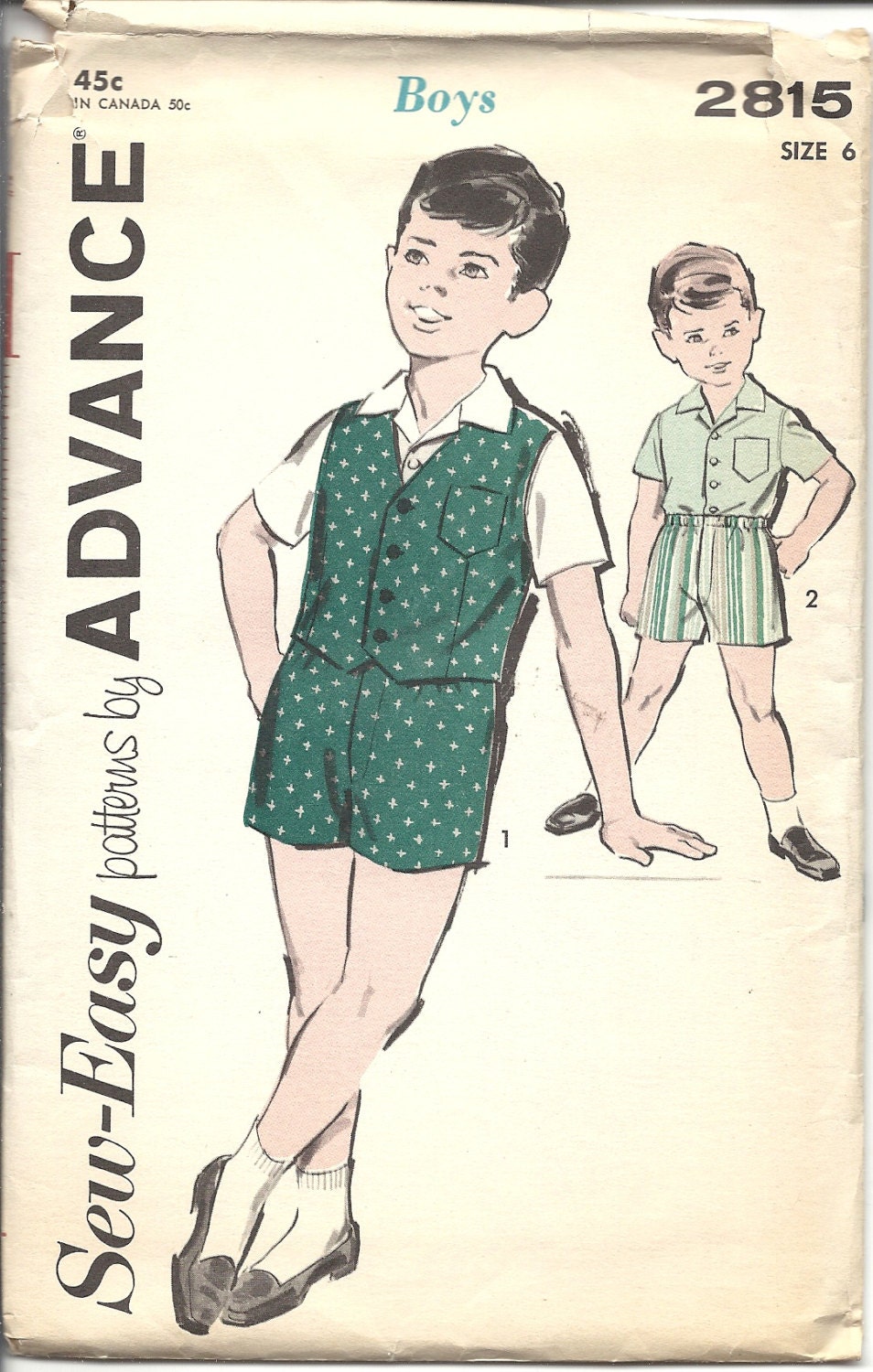 Advance 2815 60s Vintage Sewing Pattern Boys Shirt Vest 1960s Boys Size 6 COMPLETE