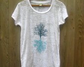 in my shadow Tree Tshirt, Yoga Top, Burnout Tee, White Tee, S,M,L,XL