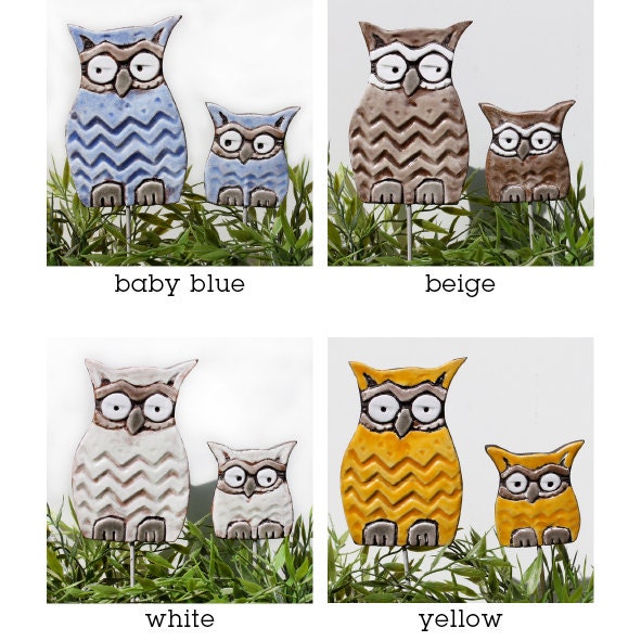 Owl garden art - owl decor -plant stake - garden decor - home decor - bird ornament - 1 large and small